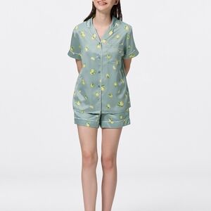 GU Satin Blue & Lemon Pajama Set (Shorts + Tee) • Small/Medium Sleepcore Pastel